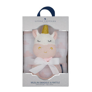 Living Textiles Muslin Swaddle and Rattle