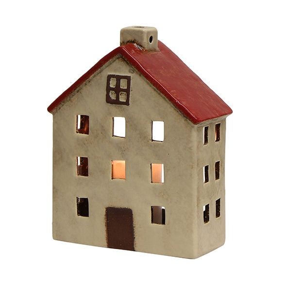 Wide Chalet Tea Light House Red/White